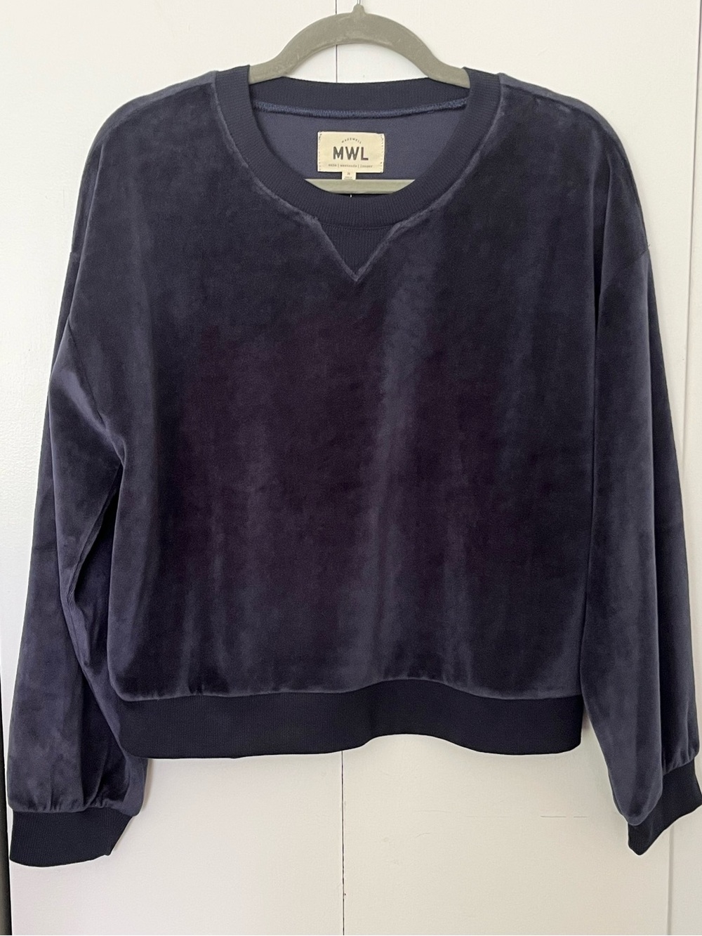 Madewell MWL Midnight Blue Velour Crewneck Sweatshirt Size M